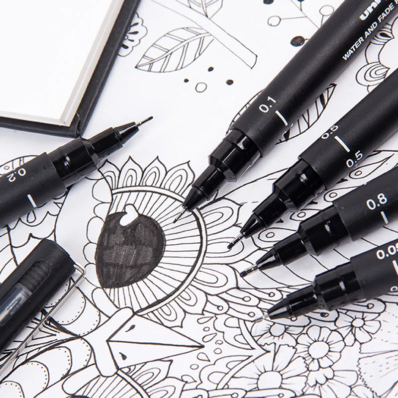 Uni PIN-200 Drawing Hook Pen Sketching Waterproof Needle Gel Pens 3/6/12pc Multiple Sizes of Pen Tips Hand-drawn Comic Design 5
