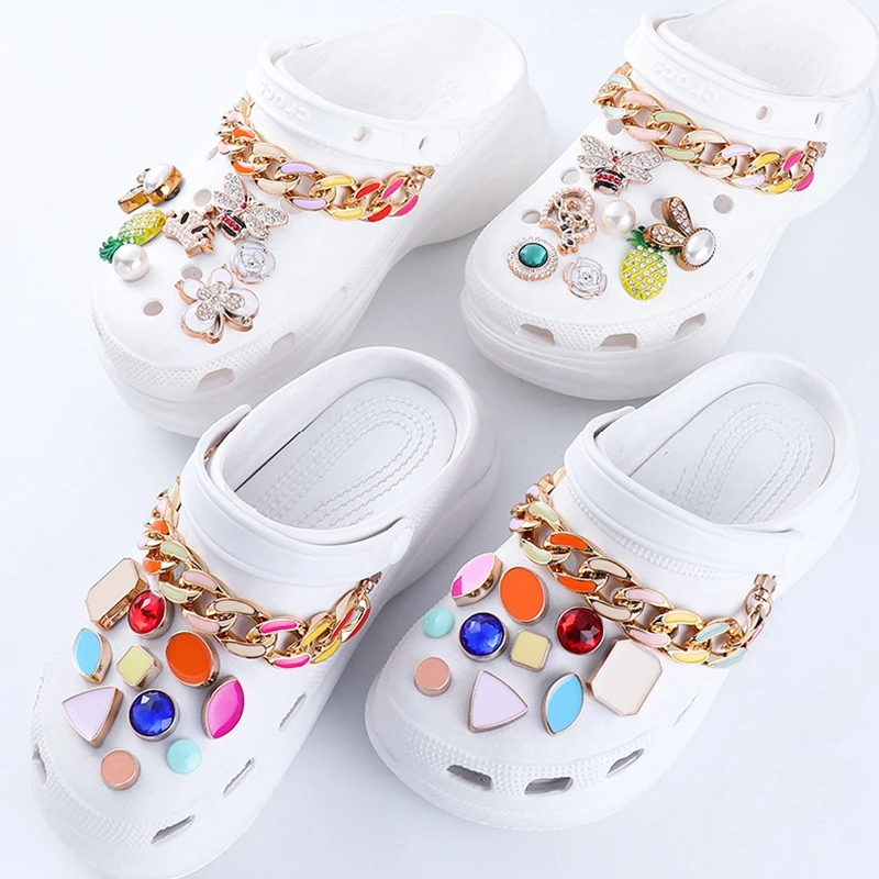 

1 Set DIY Fashion Croc Charms Shoe Decoration Can Disassembled Freely Metal Chain Accessories Rhinestone Girl Gift Upper Bling