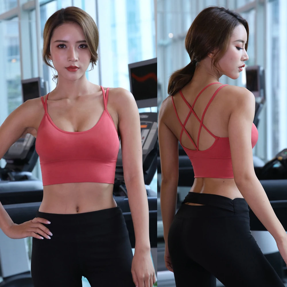 1PC Cross Back Sports Bra for Women – Padded Yoga Bralette w/Criss Cross Straps – Low Impact Workout Top for Gym,Running,Pilates