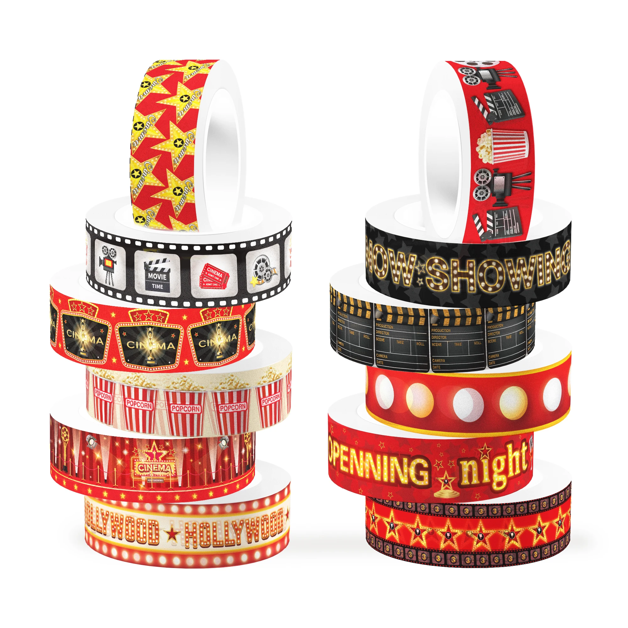 12 Rolls Cinema Film Themed Washi Tape Set, Adhesive Tape, Masking Tape DIY Craft Handbook Materials Scrapbooking De