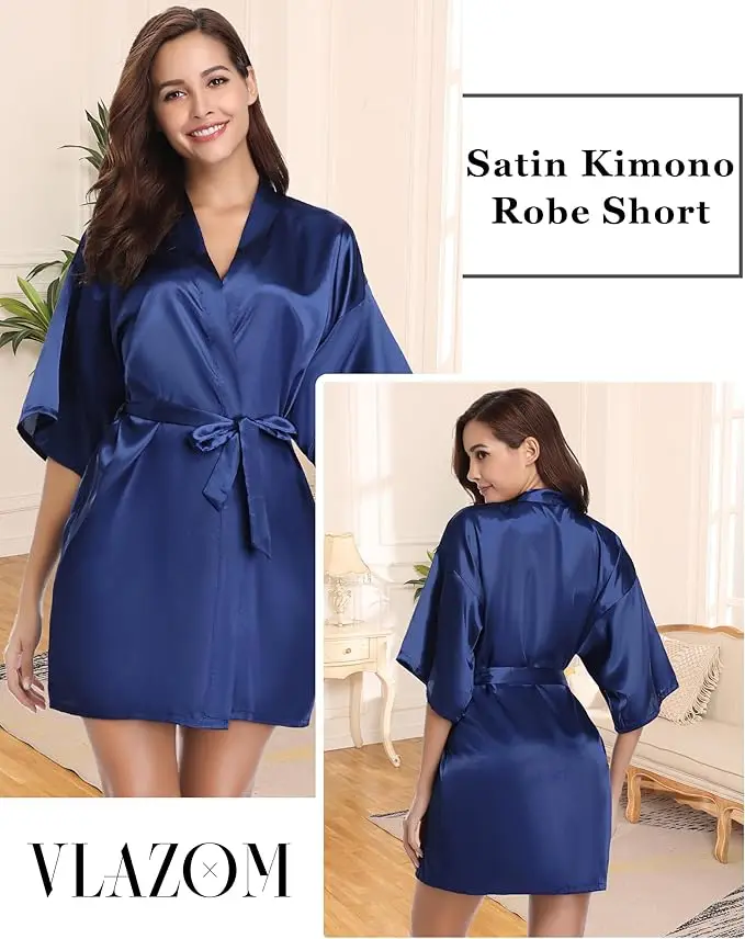 Women Sleepwear Bride Robes Nightgown Kimono Bathrobe Satin Homewear