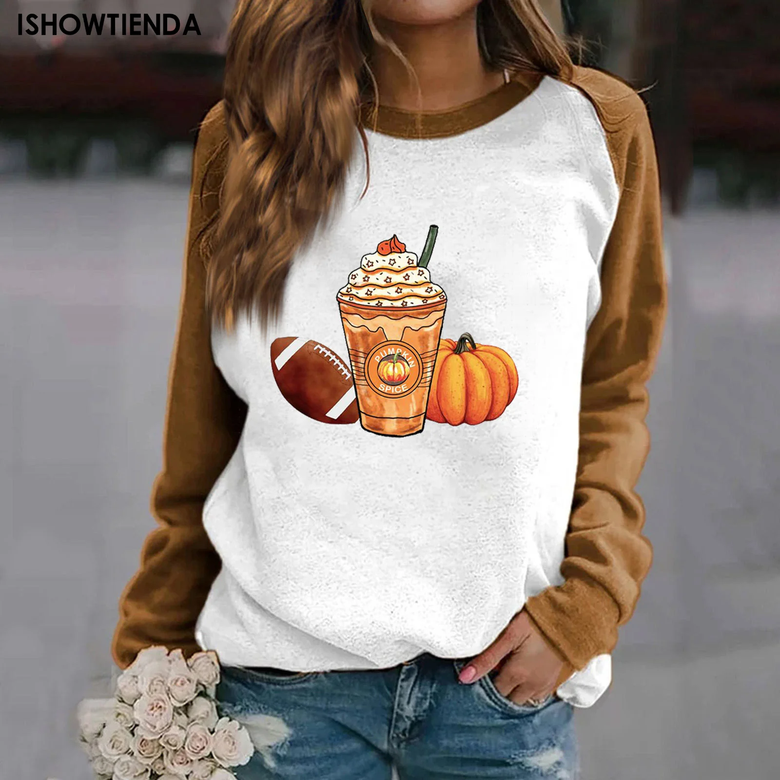 

Pumpkin Print Sweatshirt Thankful Grateful Blessed Hoodie Women Fashion Thanksgiving Pullover Streetwear Halloween Clothes
