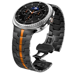 Premium Stainless Steel Metal Watch Strap Bracelet for Watch 8 Classic 46mm (Black orange)