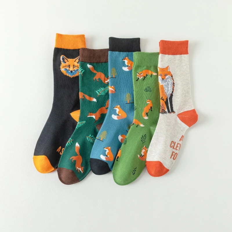 

Happy Hip Hop Women's Socks Fashion Cartoon Animal Fox Dinosaur Socks Novelty Colorful Women Skateboard Cotton Harajuku Sock