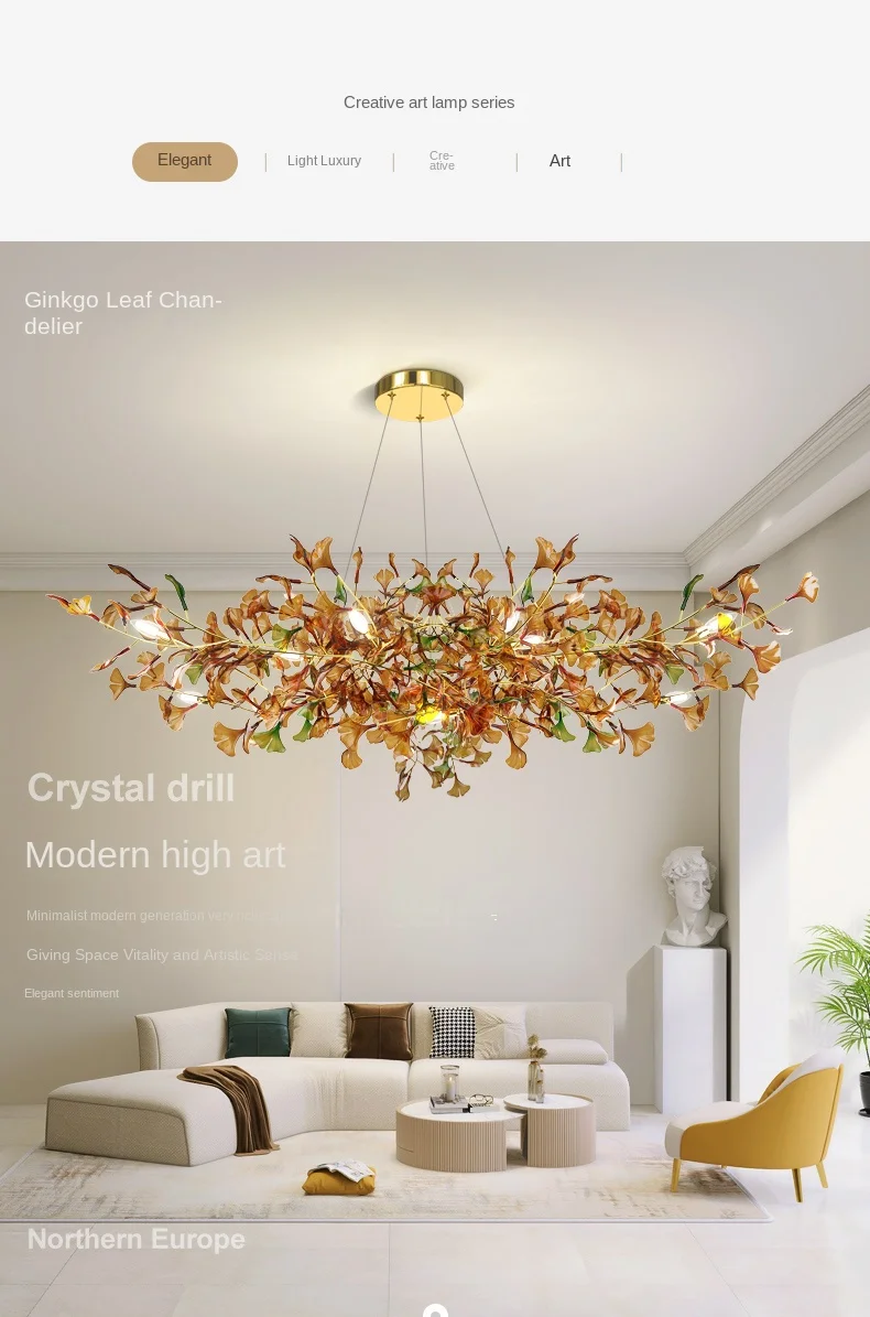 Description Picture 2 of itemMorden Nordic LED G9 Chandelier With Leaves Decorative Pendant Light for Colorful Acrylic Lampshape Home Decor Hanging Lamps