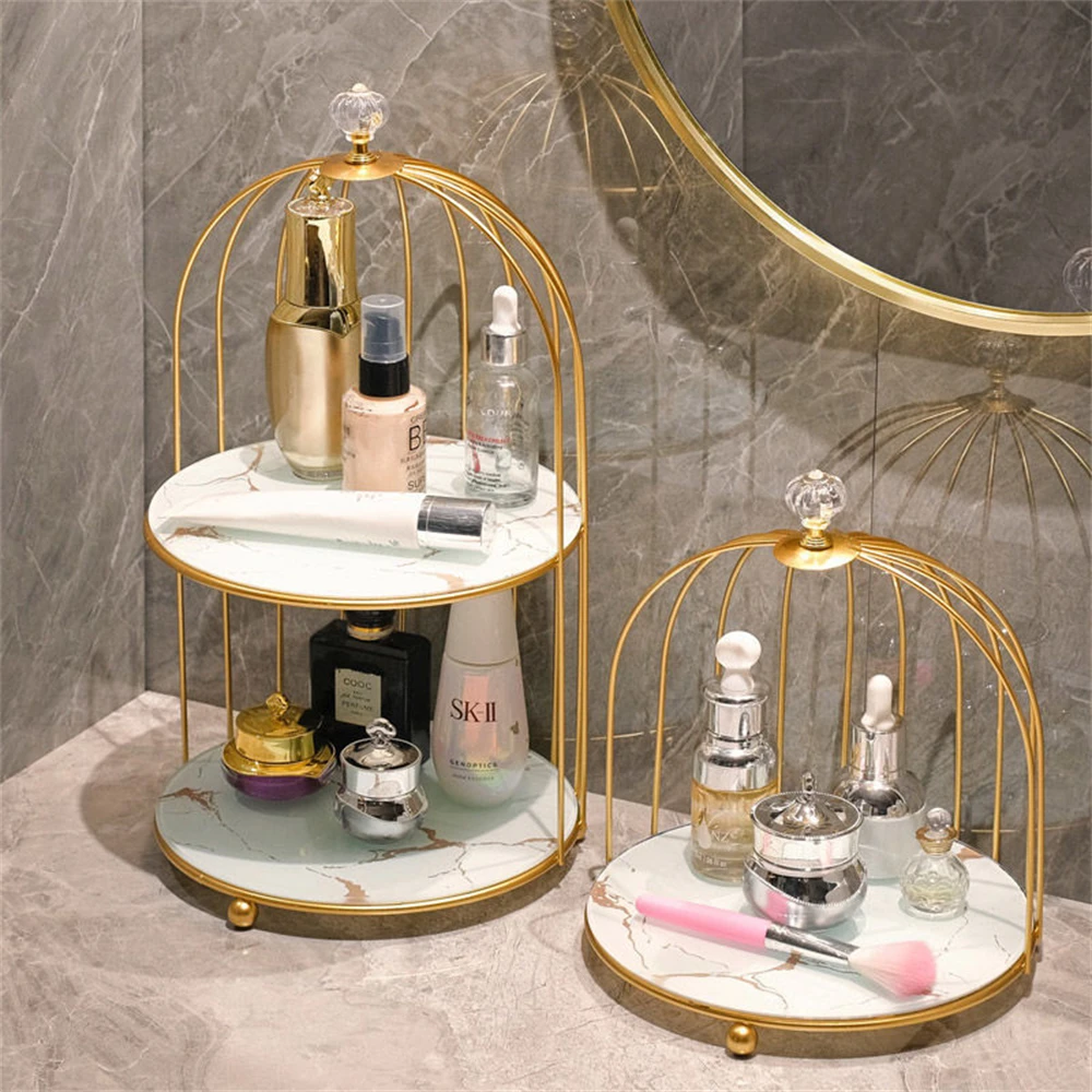 

Metal Bird Cage Cosmetic Storage Organizer Lipstick Perfume Skin Care Products Finishing Rack Bathroom Shelf Accessories Gift