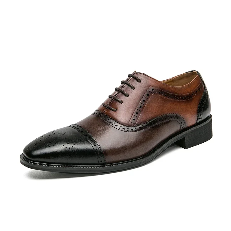 Dress Shoes Men Classic Retro Brogue Shoes Men Lace-Up Leather Dress Business Office Flats Wedding Party Oxfords Sizes 38-48