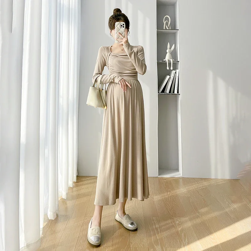 cute korean dress for pregnant Elegant Korean Style Pregnancy Dress, AgeReducing Summer Maternity Dress For Women - As Photo int M