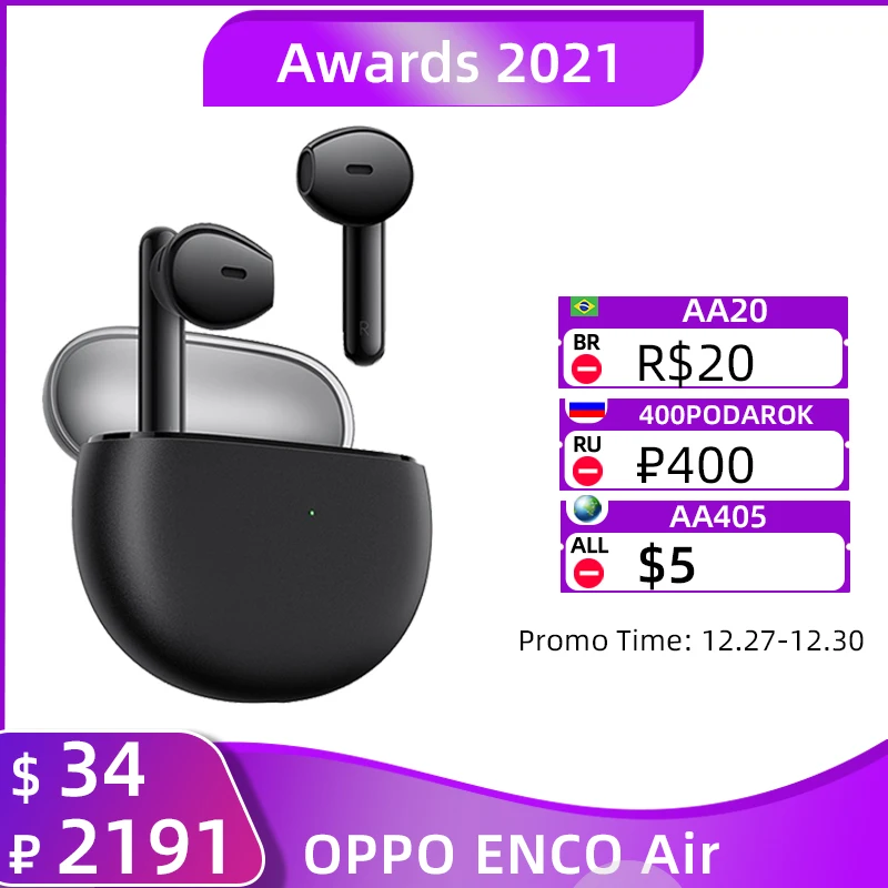 OPPO ENCO Air TWS Earphone Wireless Bluetooth 5.2 Earbuds DNN Noise Cancellation 2 Mirophone For Find X3 Pro Reno 4 | Электроника