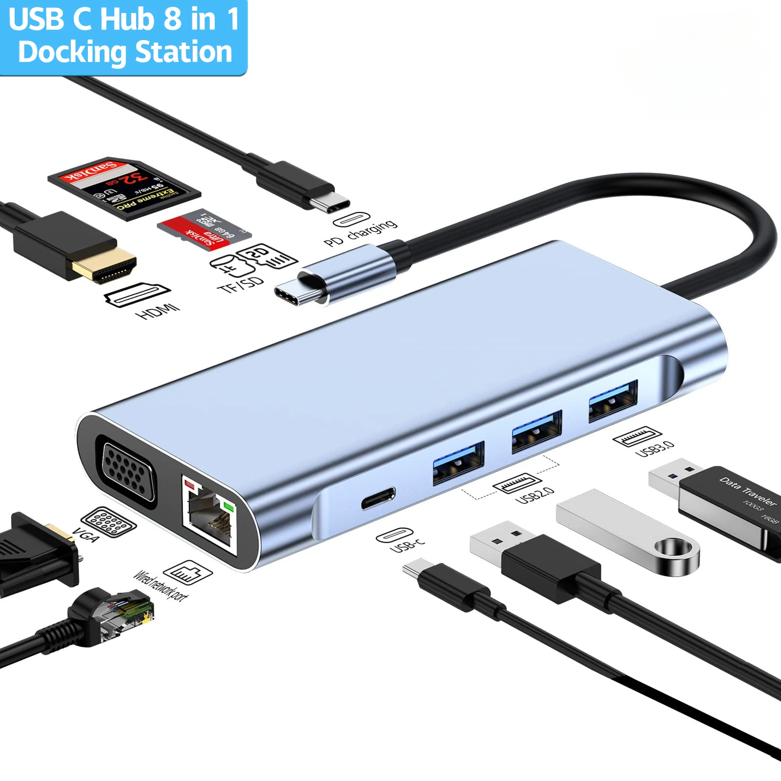 USB C Docking Station Type C HUB Adapter 10 in 1 Converter 4K HDMI-compatible  VGA USB 3.0 RJ45 Gigabit Ethernet For Macbook Pro - AliExpress