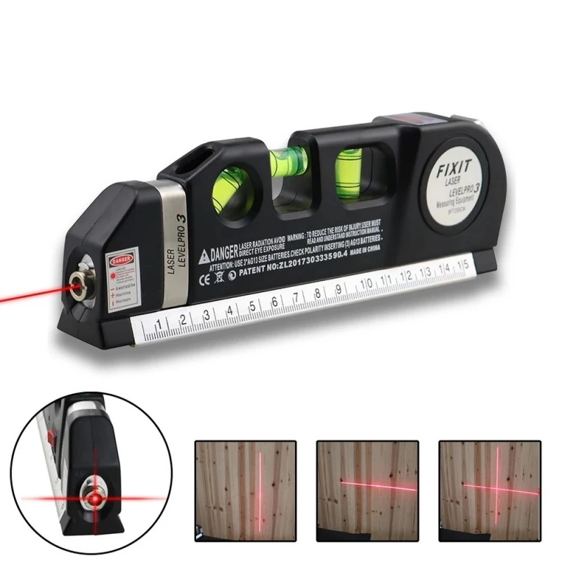 Laser Level Multipurpose Line Laser Leveler Tool Cross Line Lasers With 8FT 2.5M Standard Measure Tape and Metric Rulers 3