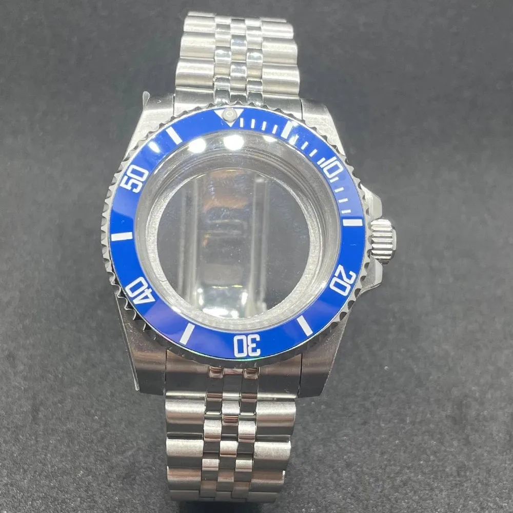 Elegant 40MM Stainless Steel Watch Case with Solid Bracelet and Glide Lock Clasp