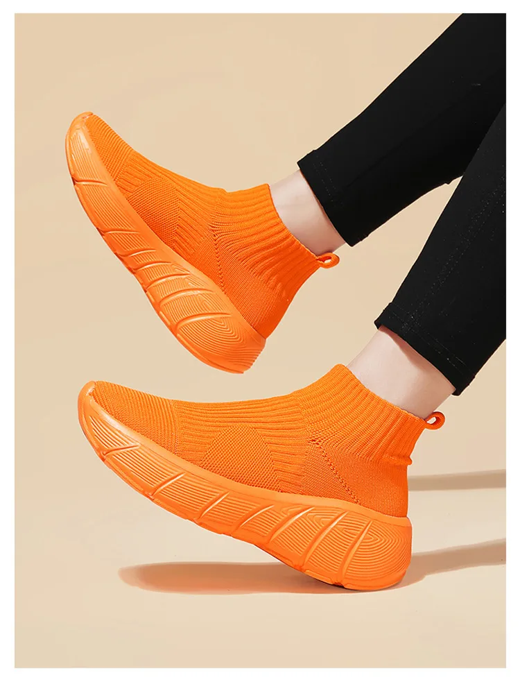 Fashion Orange Women's sports shoes High Top Breathable Knit Men's Running Shoes Platform Sock Shoes For Men Zapatillas De Mujer
