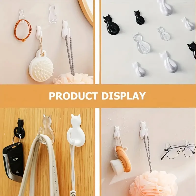 10PCS Cartoon Cat Hooks Self Adhesive Cat Decoration Keychain Hooks Removable Self-Adhesive Hooks For Hanging Towels Bathroom, 5