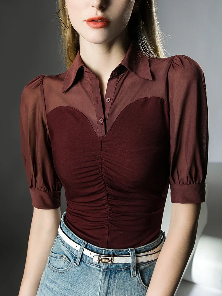

Fashion Blouse 2023 Spring and Summer New French Retro Pleated Elegant Top Office Ladies Shirts for Women Korean Women's Clothes