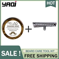 Yaqi Chrome Color Double-edged Slant Razor Head & Sandalwood Soap Set-Lightweight Versatile Use For Men Precise Shave Razor Head