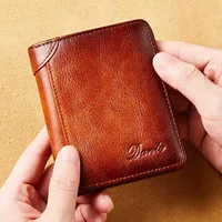 Genuine Leather Wallet	for Men Two Folding Purses RFID Men's Card Holders Gentleman Wallets High Quality Luxury Designer Square
