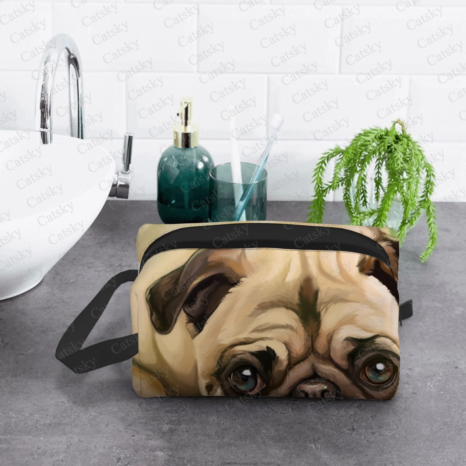 french bulldog cartoon Cosmetic Bag Ladies Fashion Large Capacity Cosmetic Box Beauty Storage Wash Cosmetic Bag 2021 new simple cosmetic storage bag clutch bag coin purse straw woven material large capacity portable travel wash bag