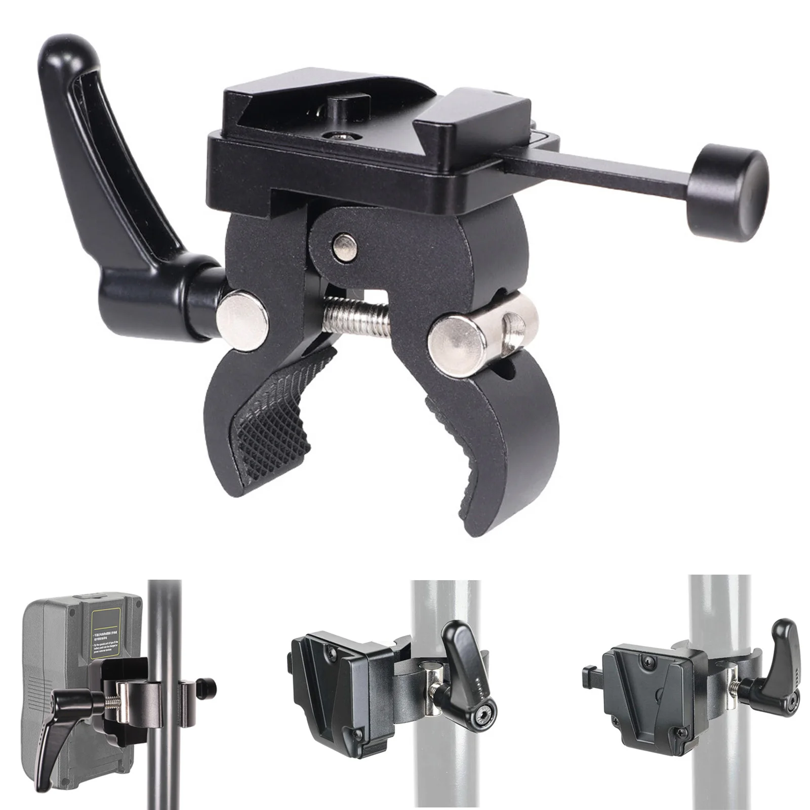 Morsetto Adattatore A Sgancio Rapido Per Batteria Con Attacco A V Per Asta Di Supporto Per Treppiede Con Supporto Leggero