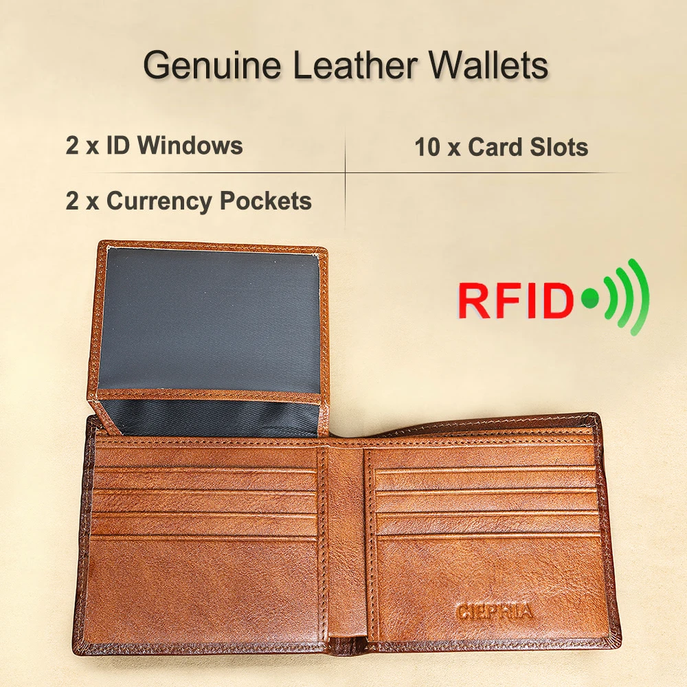 Luxury Leather Wallet for Men with RFID Protection and Outer Pockets