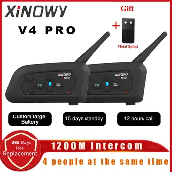 XiNOWy V4 PRO 오토바이 헬멧 헤드셋, 블루투스 인터콤 이어폰 지지대, 4 인 라이딩 인터폰, 거리 800-1200 m