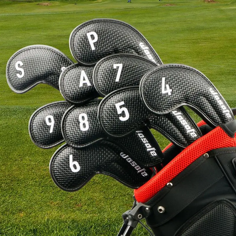 

9pcs Golf Head Covers PU Leather Golf Putter Iron Headcover 4 5 6 7 8 9 S A P Golf Club Head Protector Golf Accessories Supplies