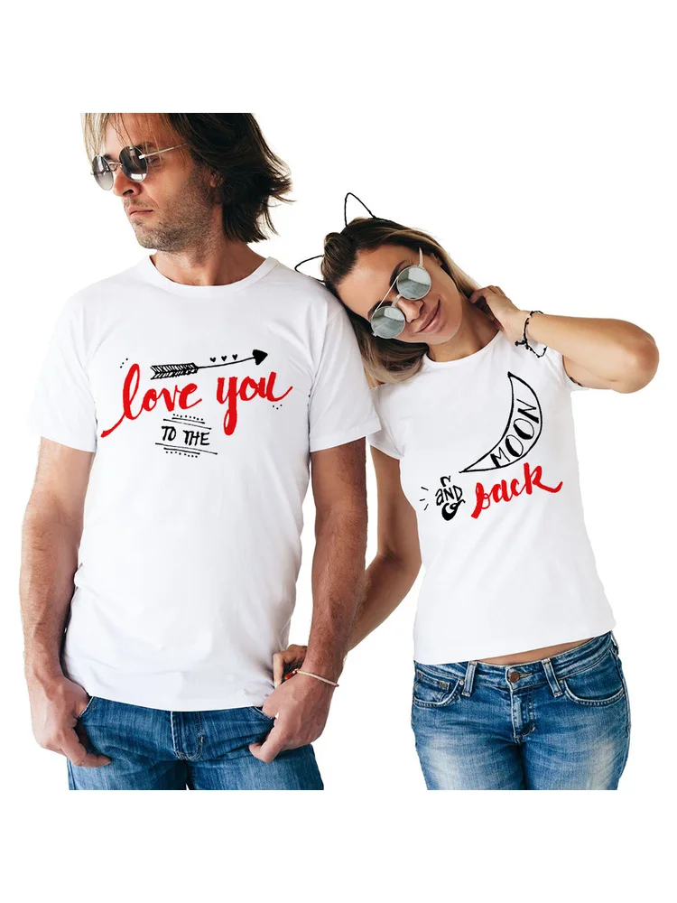 

Love You To The Moon and Back Couple T-Shirt Couple T Shirts for Lovers 2018 Casual Matching Couple Clothes Valentine's Top Tees