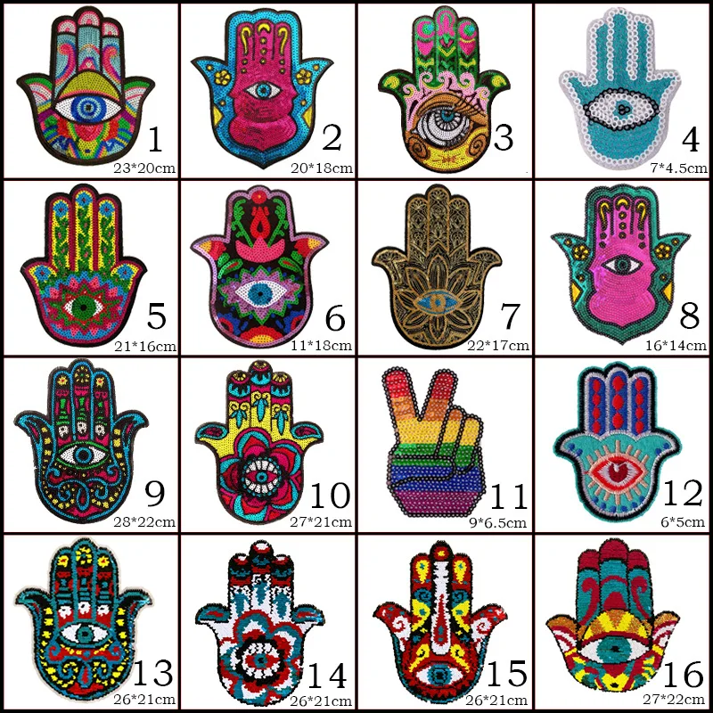 

Hand Blue Eyes Flip Sequins Patches Sew on Clothes Palm Evil Eyes Embroidery Applique Patches for Clothing DIY Decoration Cloth
