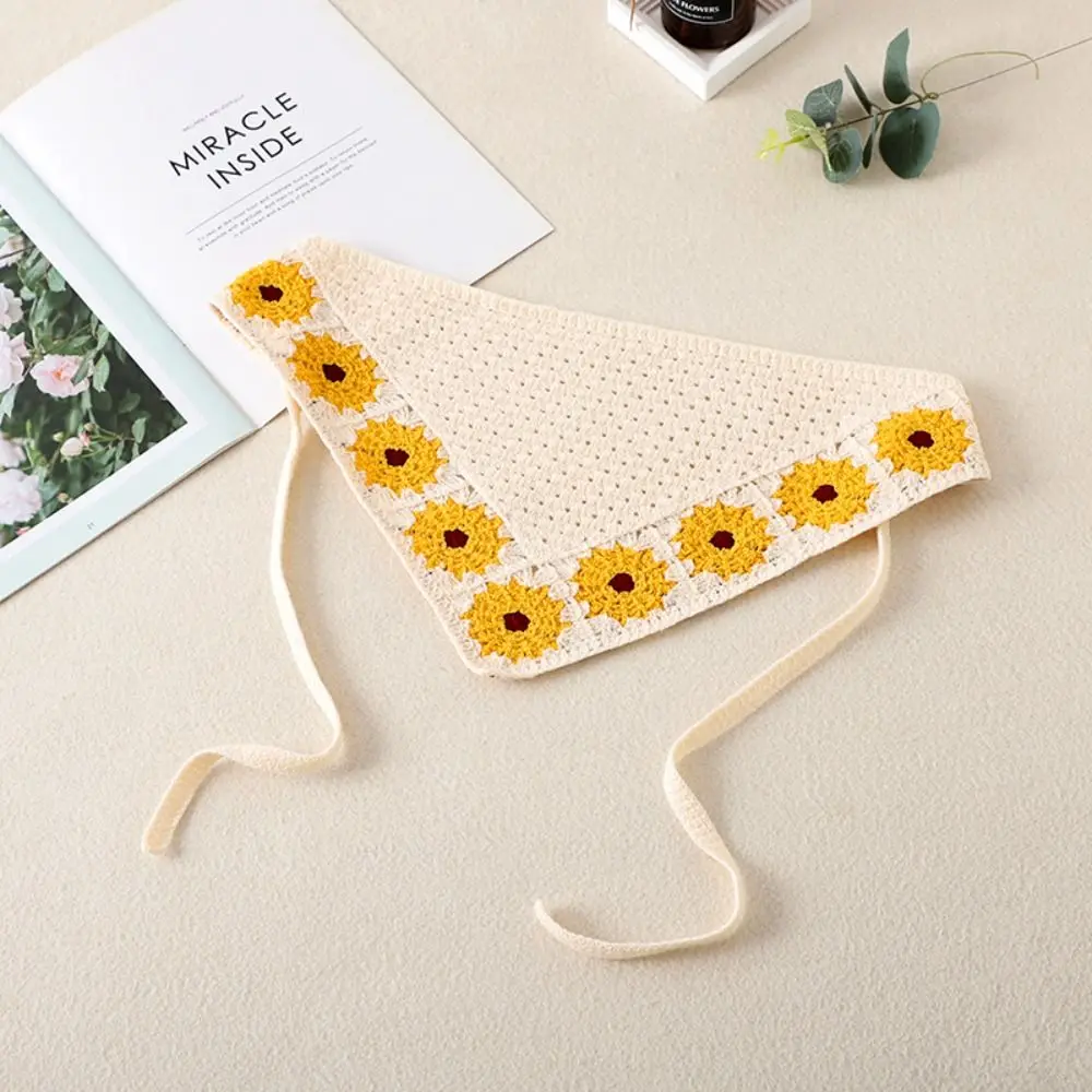 French Pastoral Style Crochet Headscarf Sweet Handmade Hollow Knitted Triangle Scarf Hairband 4