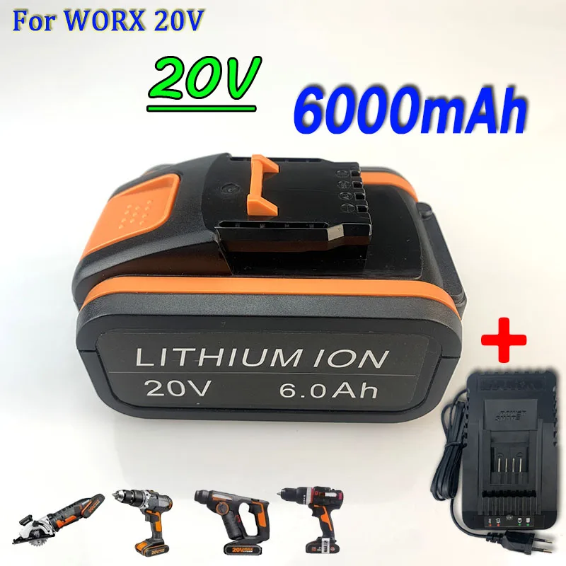 Оригинальный аккумулятор 20 в 6000 мАч для электроинструмента WORX WA3553 WG630 WG629 WX372 WX390 WX394 WX550 WX523 WX802 WX858 WX900