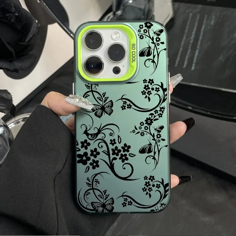 Elegant Black Floral Butterfly Phone Case - Shockproof Bumper Cover