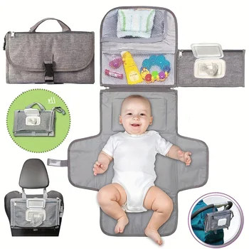 Fasciatoio Portatile Pieghevole per Neonati, Tappetino Cambio Pannolini Impermeabile con Tasche Multiple per Uscite