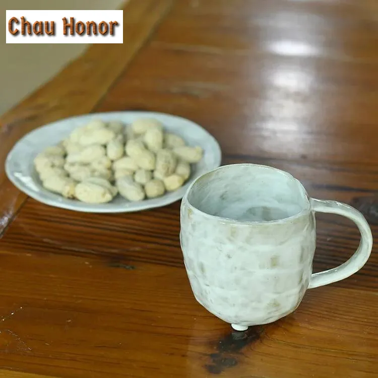 Retro Coffee Cup Simple Ceramic Saucer Japanese Mug Creative Home Personalized Coarse Pottery Mug Milk Mug Cup with Handle Gift