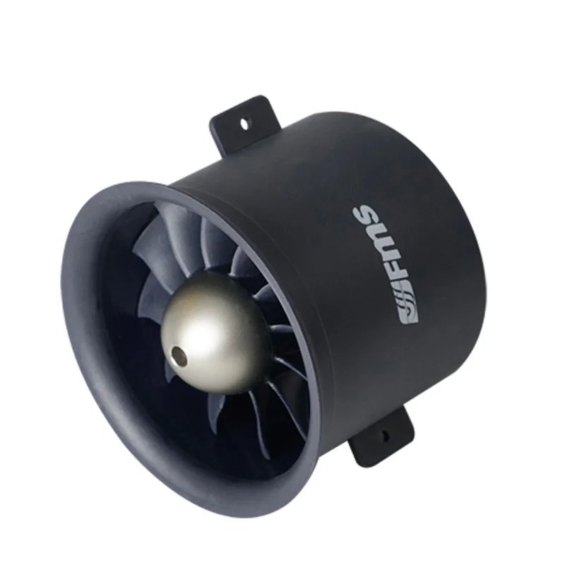 FMS 70mm 12 pales EDF 6S V2 Pro installé dans un hélicoptère RC, câbles connectés