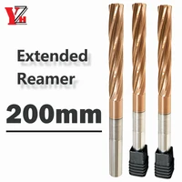 YZH 200mm Carbide Machine Reamer Extended HRC60 Coated Spiral Groove Tolerance H7 Harened Steel Metal Cutter CNC Turning Hole 1
