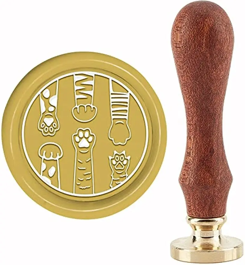 

1PC Cat Paw Wax Seal Stamp Sealing Wax Stamps 30mm Retro Vintage Removable Brass Stamp Head with Wood Handle