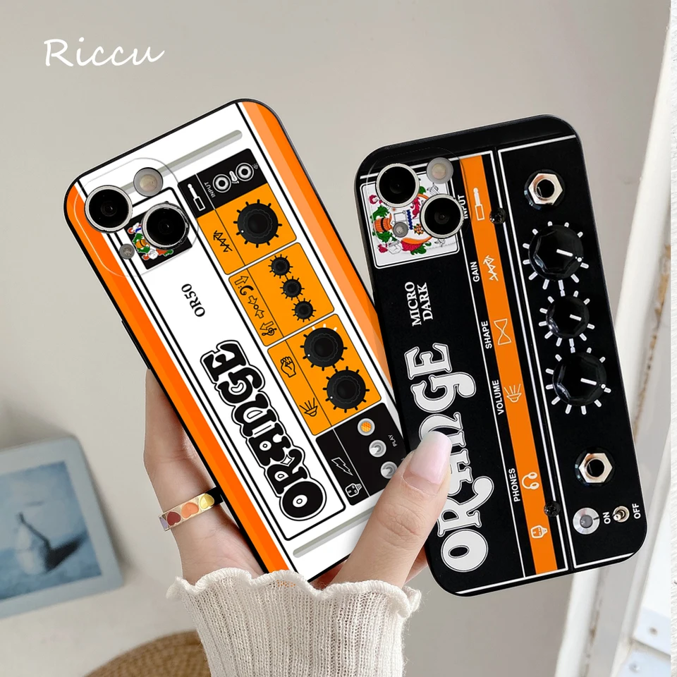 Laranja guitarra amp caso de telefone para iphone 16 promax 15pro