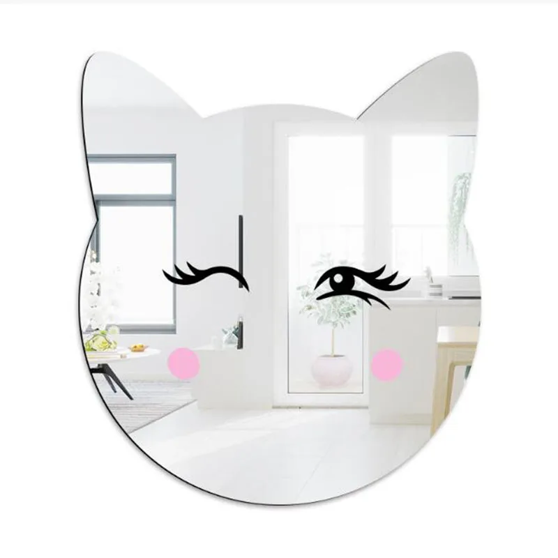 Nordic Style Acrylic Mirror Sticker DIY Self Adhesive Cat Head Wall Sticker for Children Bedroom Decoration Mural Art Home Decal
