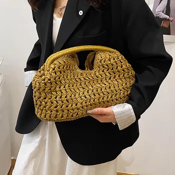 Nuova Borsa da Spiaggia Estiva per Donne, Pochette di Lusso, Borse in Paglia di Design, Borsa a Mano Intrecciata alla Moda, Borsa da Viaggio Femminile in Rattan