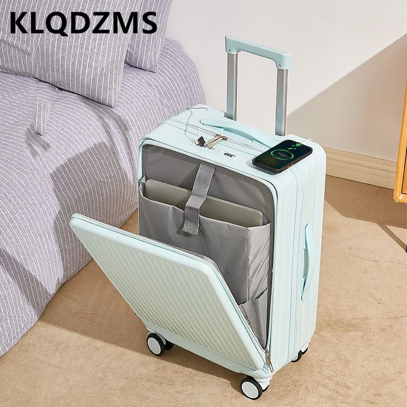 KLQDZMS Carry-on Suitcase Ladies Multifunctional Boarding Box Front Opening Laptop Trolley Case 20