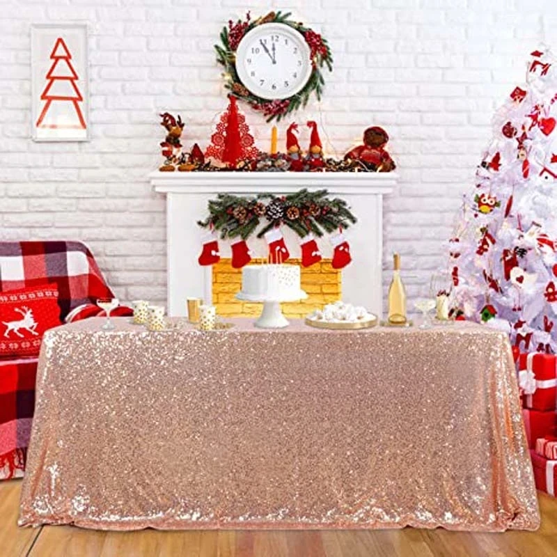 

180x120cm Sequin Table Cloth Rectangular Glitter Table Cover Rose Gold Tablecloth for Wedding Birthday Party Event Home Decor