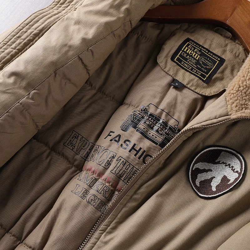 Cargo Winter Padded Jacket Air Force Aviator Jacket Men's Fleece Thickened Lambswool Collar Padded Overalls