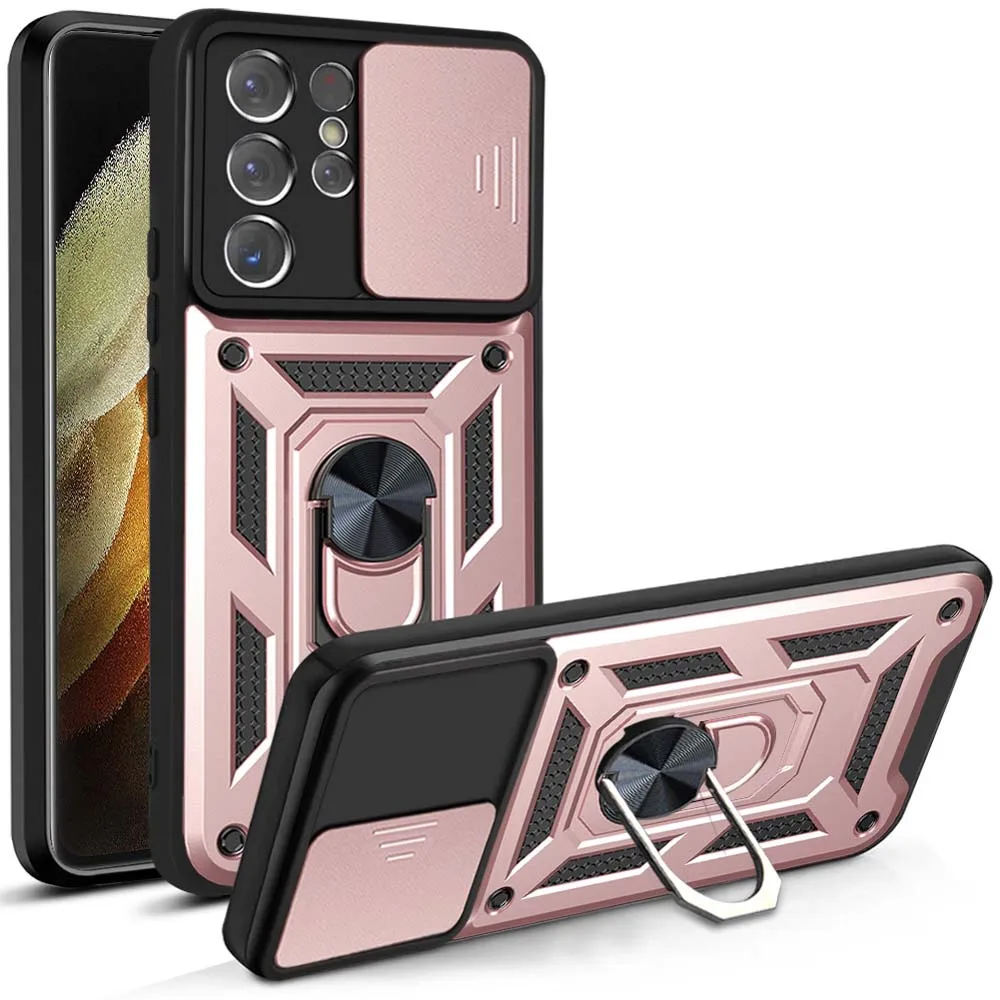 Rugged Slide Camera Lens Protector Armor Case with Military-Grade Bumpers and Ring Cover