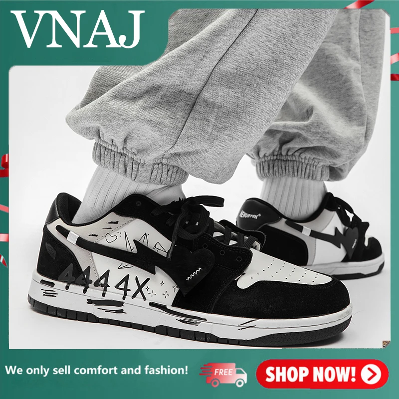 

Мужские летние туфли VNAJ с граффити на плоской подошве, Повседневные Дышащие уличные спортивные туфли с сердечками и надписью, повседневные туфли с круглым носком в Корейском стиле