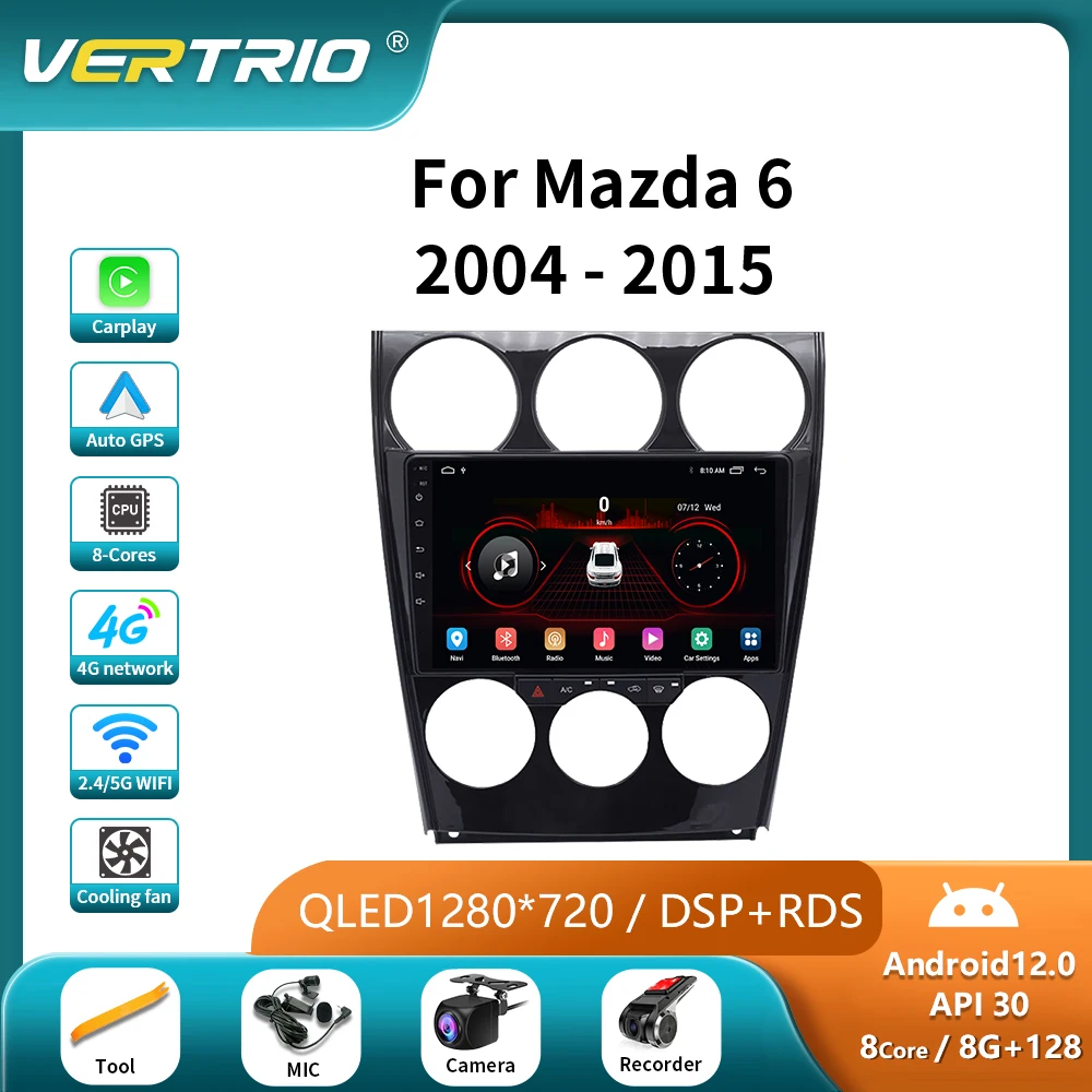 Multimedia Car DVD Player, Navegação GPS, Rádio, 4G Carplay, Wi-Fi, Android 12, 9 