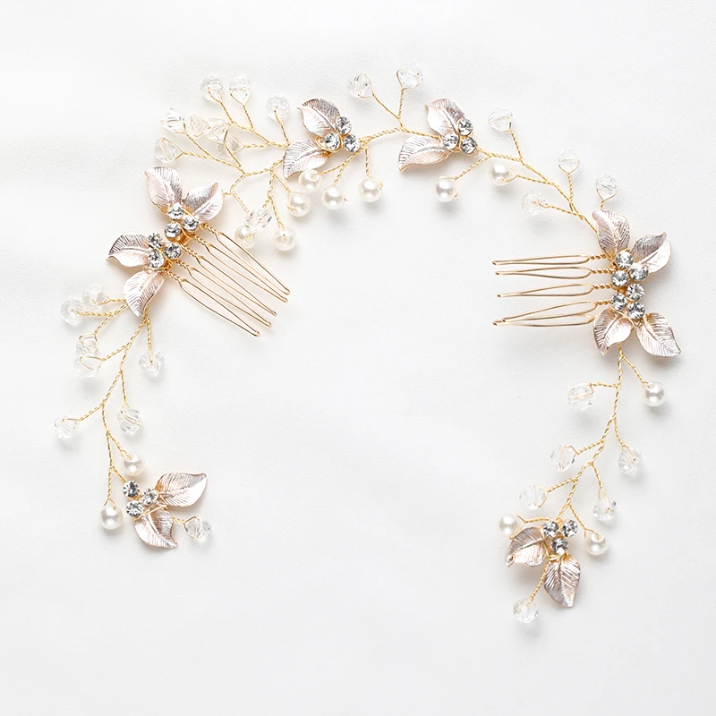 Pearl Leaf Comb Headband Hair Accessories For Women Tiara Headband Wedding Accessories on the head