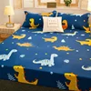 JBTP New 1Pc Waterproof Fitted Sheet with Elastic Cartoon Style Cute Dinosaur Print Bed Sheet for Kid Queen King Size Couvre Lit 2