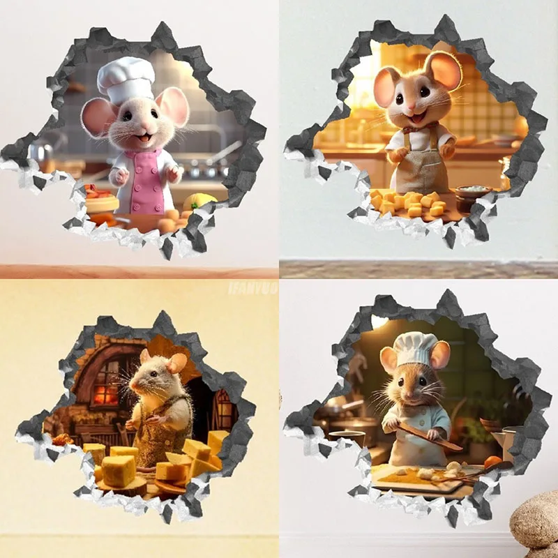 Cupid Mouse Valentine's Day 3D Wall Decal - Mouse Hole Sticker, 5x5 Inch, Peel & Stick, Made In USA
