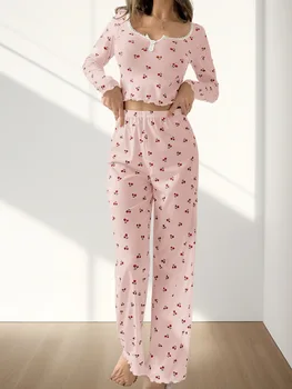 طقم بيجامة نسائي ملابس نوم للنساء بيجامات بأكمام طويلة طقم منزلي للسيدات أطقم Pj للسيدات ملابس منزلية ملابس نوم ثوب نوم 4