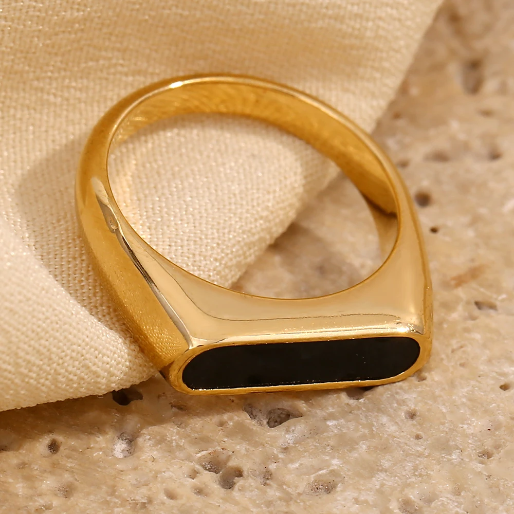 E.B.belle Basic Natural Shell Weiß Schwarz Streifen Gold Ring Fein poliert 18K vergoldet Edelstahl Ringe für Frauen – Detail 5